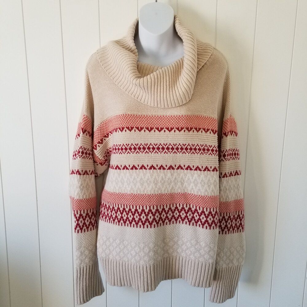 Frye & Co Sweater Womens Size Large Cowl Neck Striped Boho Knit